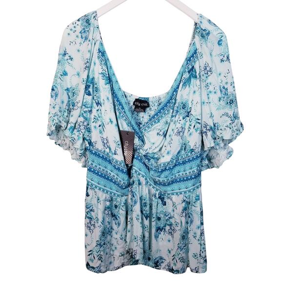 CITY CHIC Pretty Thing Top Seafoam Floral Cottagecore Blouse Size 18 - Picture 3 of 5